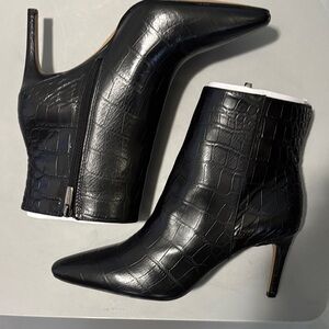 Vince Camuto Black Croc-Pattern Ankle Booties